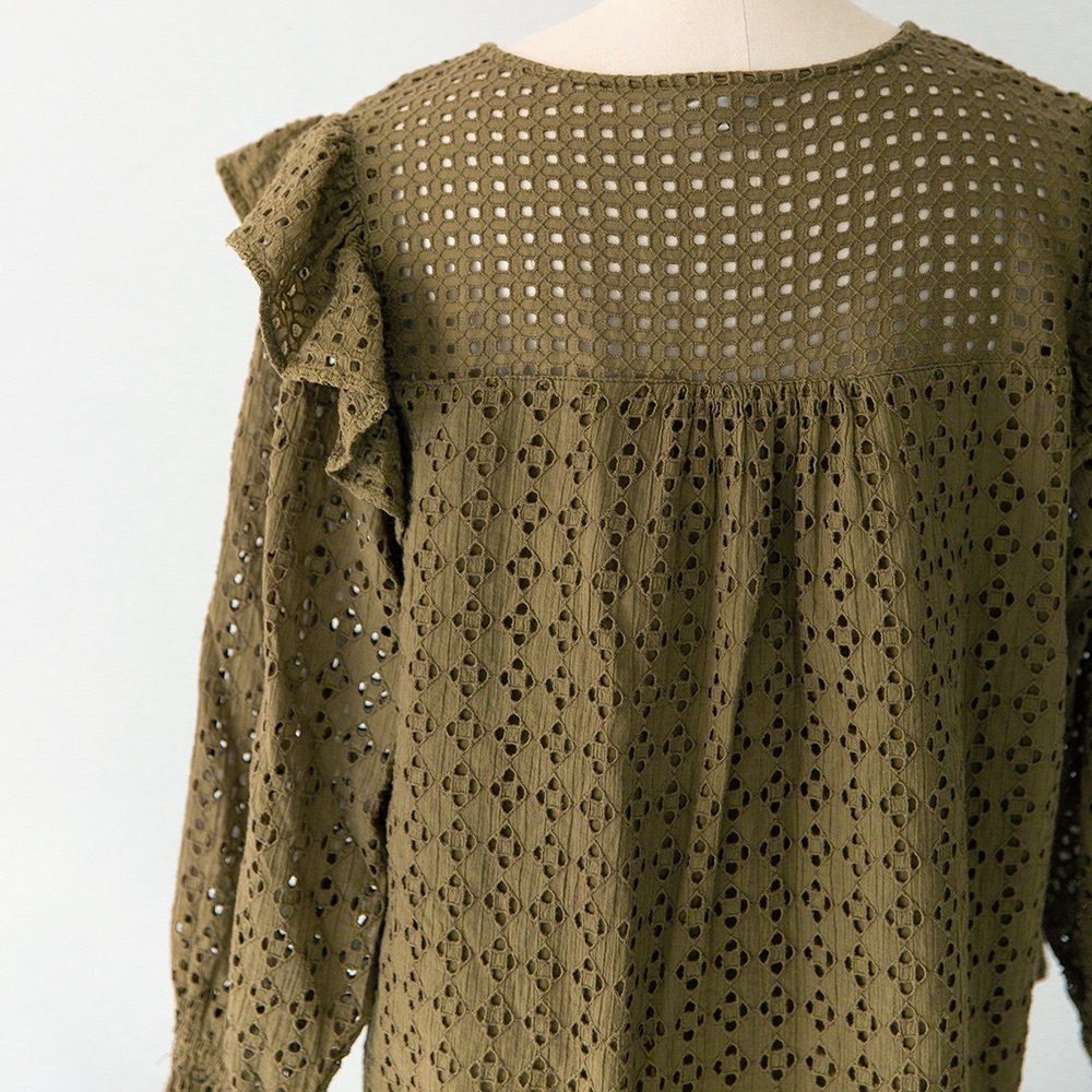 The Odells Olive Eyelet Summer Blouse - Picture 9 of 10